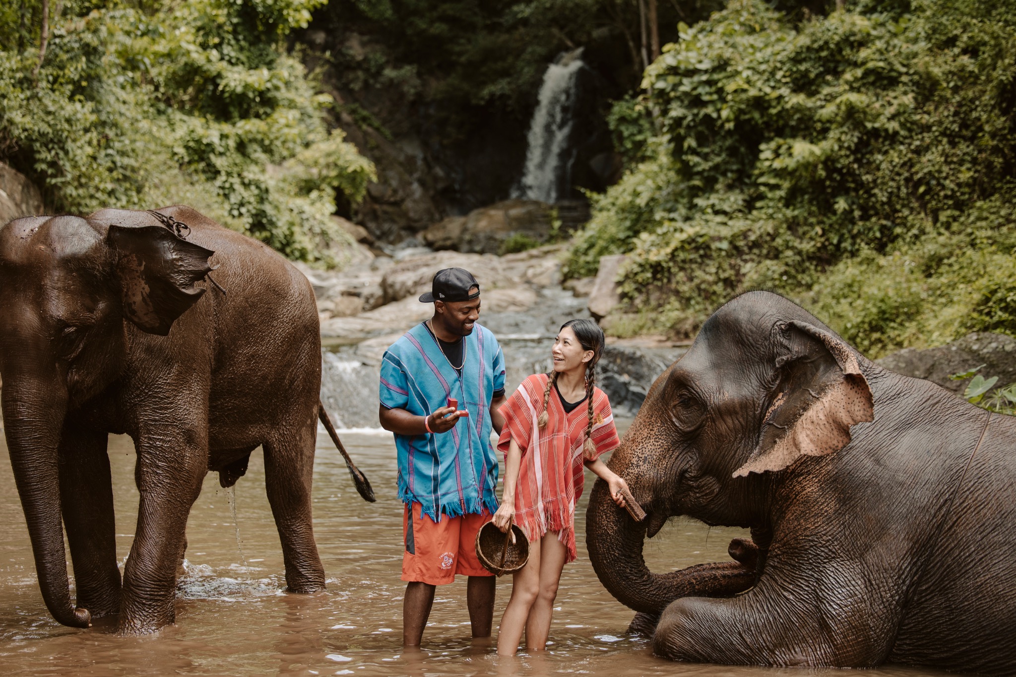 Stephanie and Quay visiting elephants together