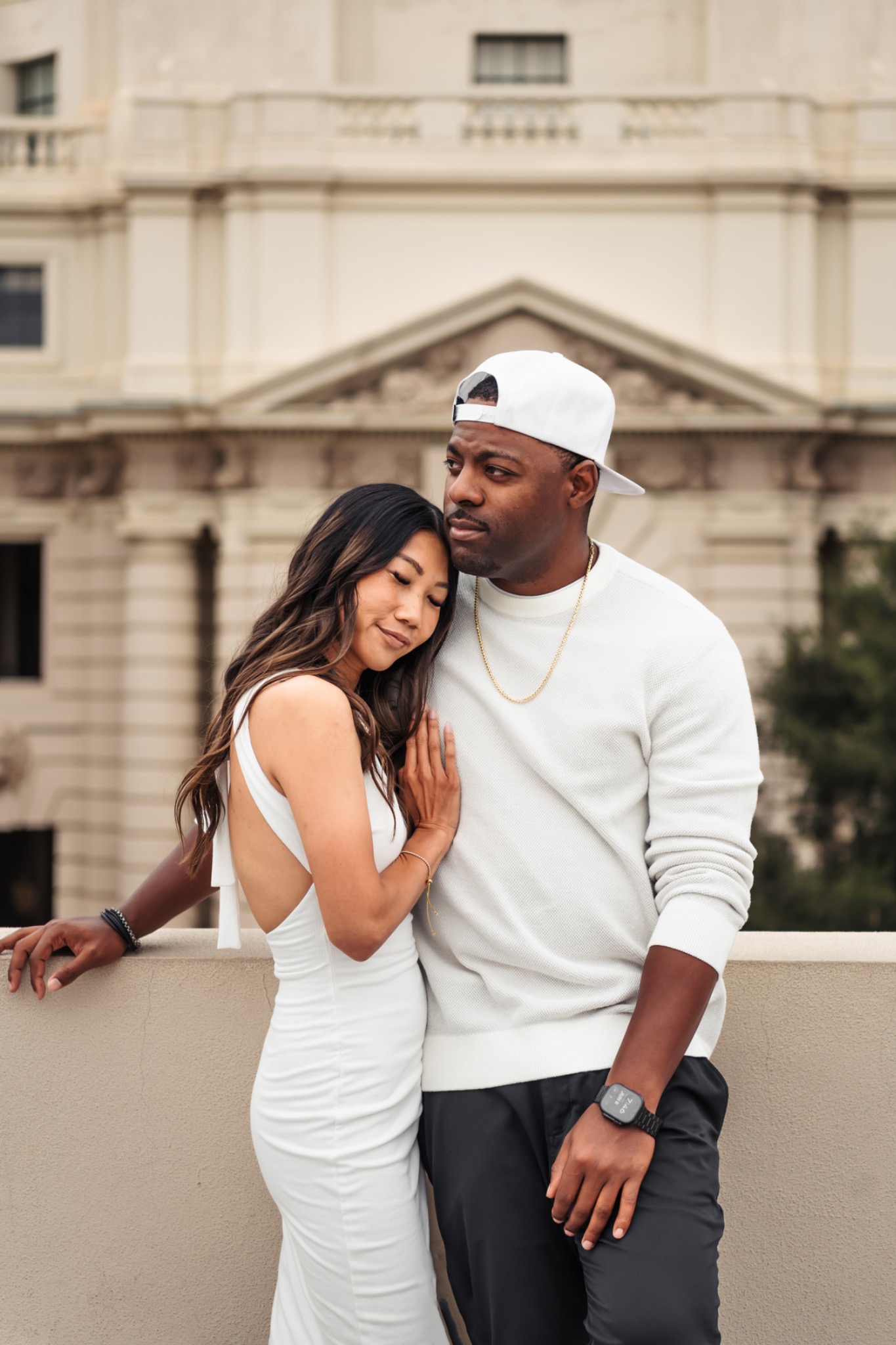 Stephanie and Quay together in front of a historic building